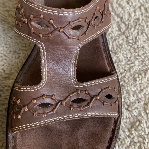 Trotters Women's 9.5 Brown Woven Slip on Slide Sandals Wedge Casual Leather‎ - Picture 3 of 10